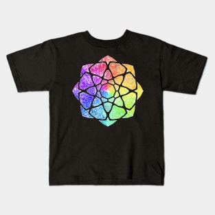 Rainbow Watercolor Crystal Mandala - White Outline Kids T-Shirt